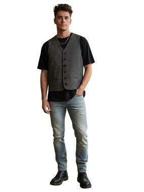 👔 Vintage 90s Le Collezioni Structure Gun Check Vest M